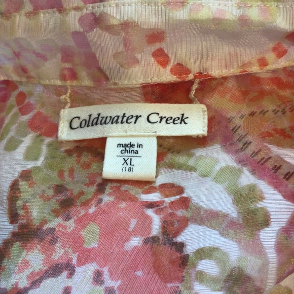 Coldwater Creek Women’s Blouse Size XL Semi-Sheer Abstract Floral Pleated Front - Picture 13 of 14